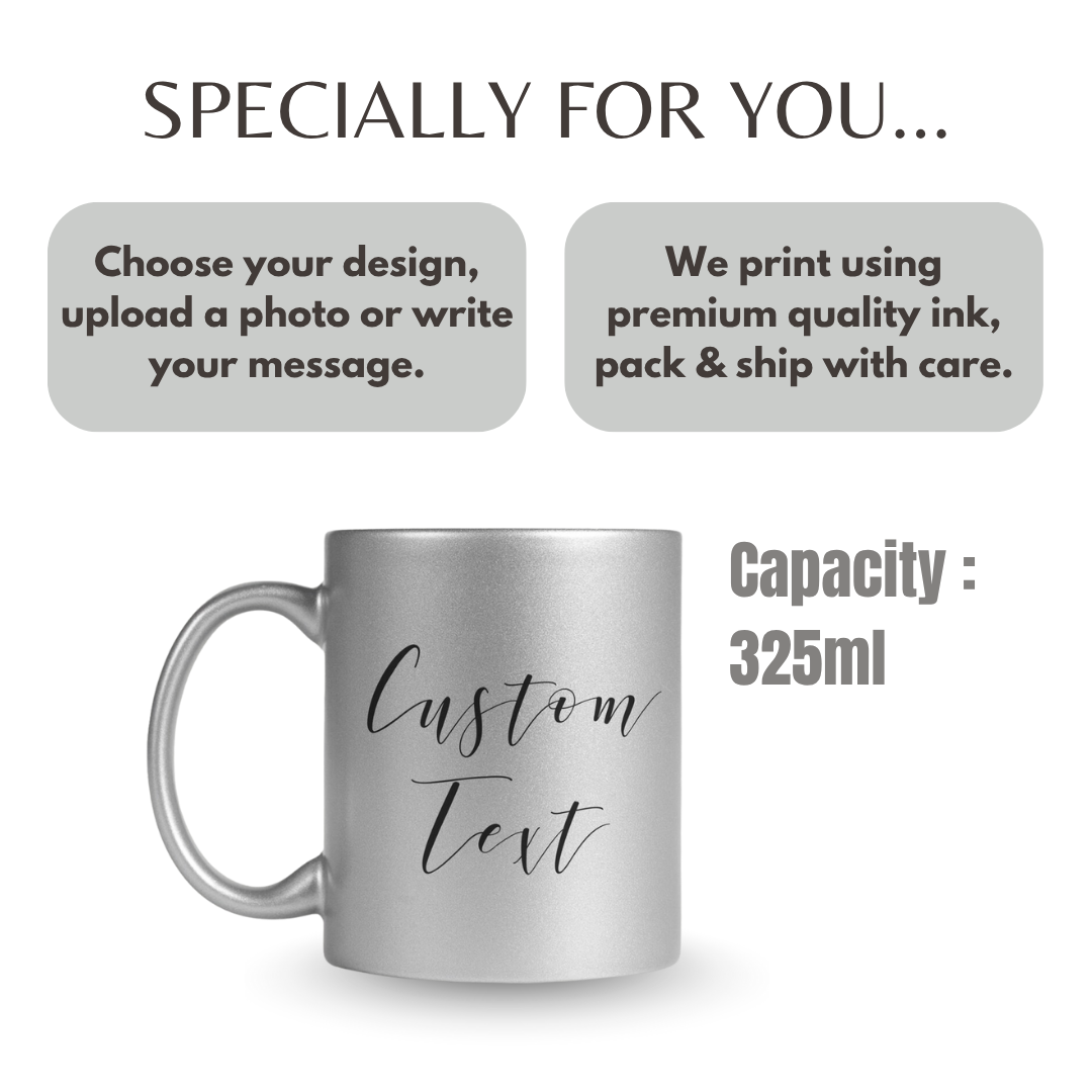 Persoanlized  Metallic Silver Ceramic Mug
