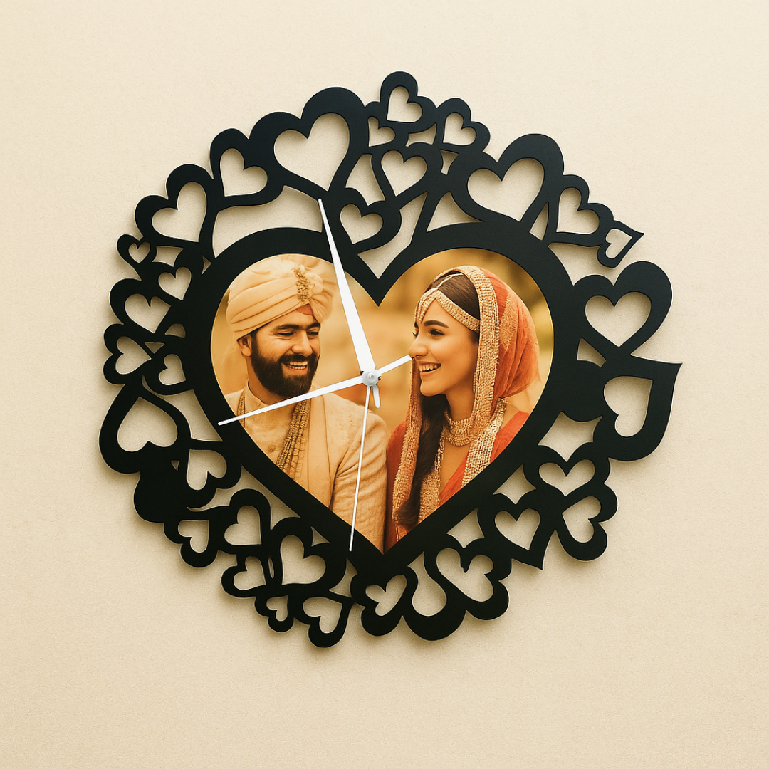 Heart Design Personalized Photo Wall Clock (12x12 Inch)