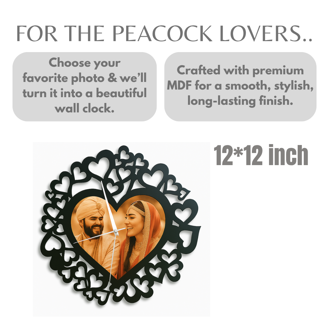 Heart Design Personalized Photo Wall Clock (12x12 Inch)