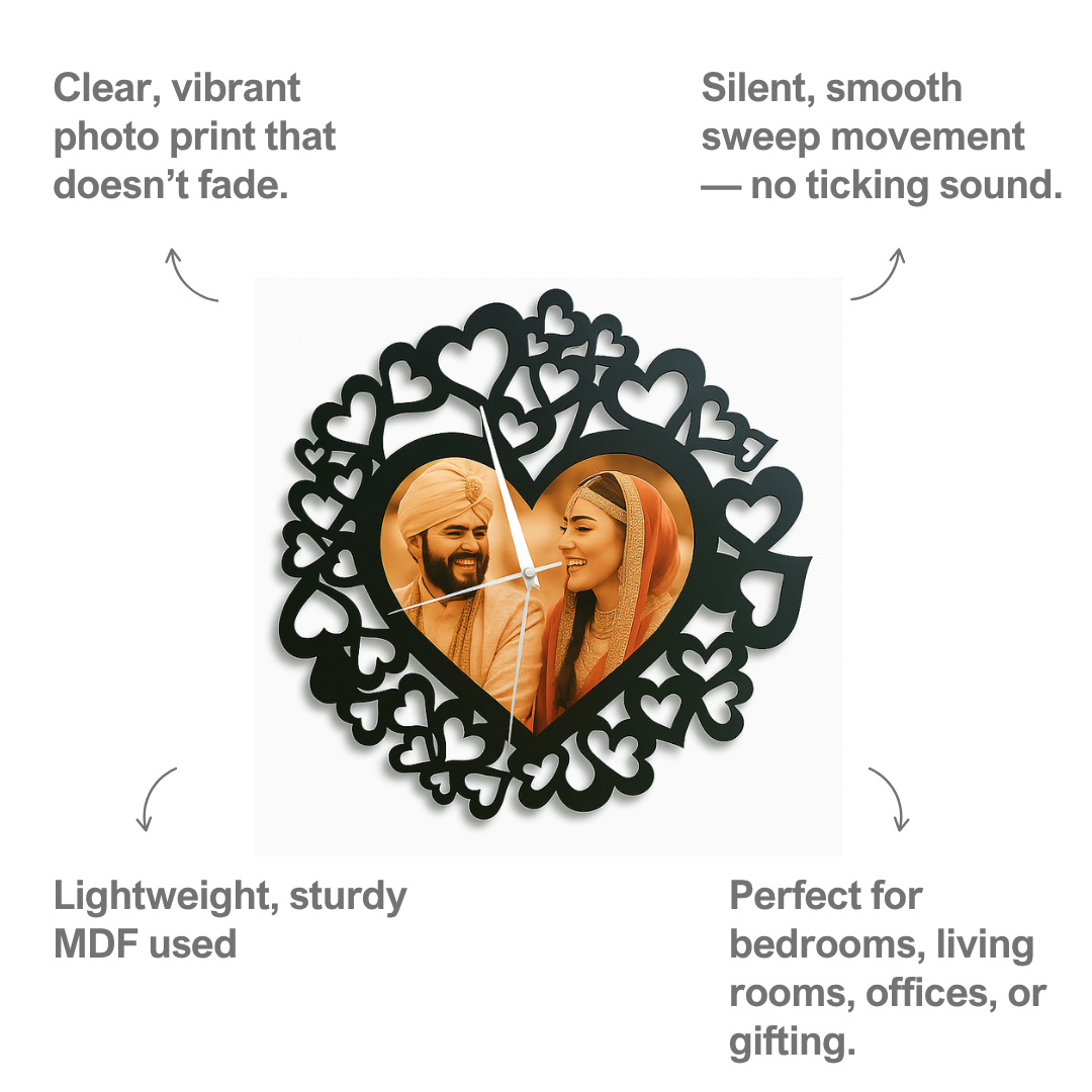 Heart Design Personalized Photo Wall Clock (12x12 Inch)