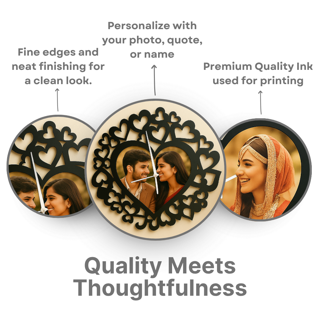 Heart Design Personalized Photo Wall Clock (12x12 Inch)