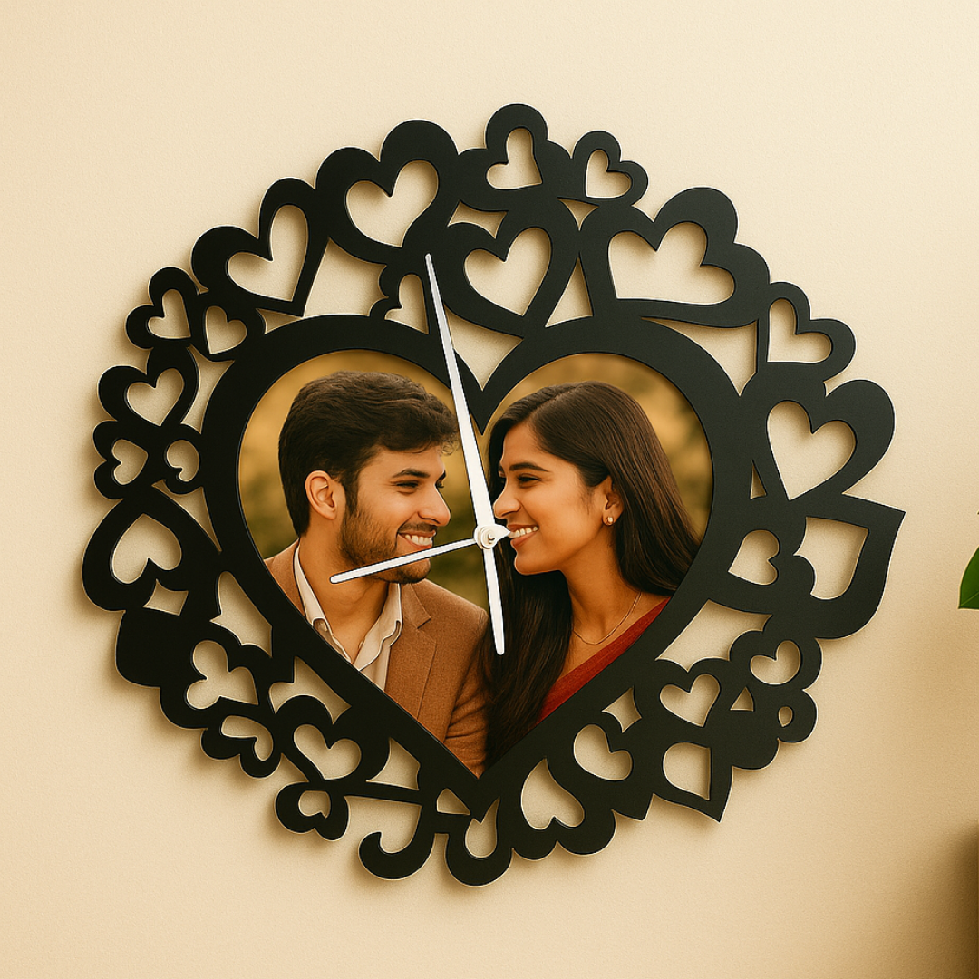 Heart Design Personalized Photo Wall Clock (12x12 Inch)