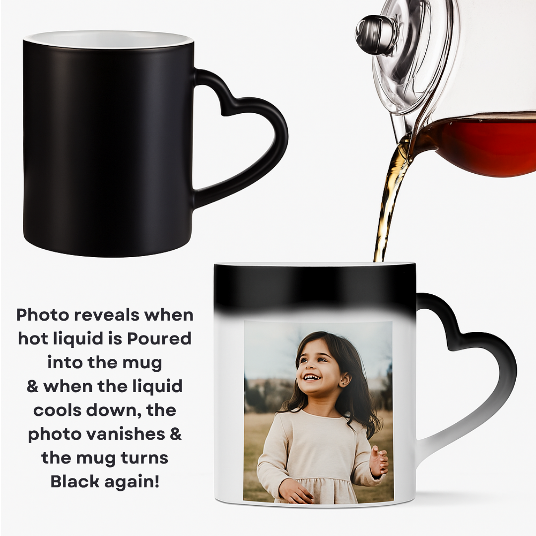 Personalized Black Heart Handle Magic Mug