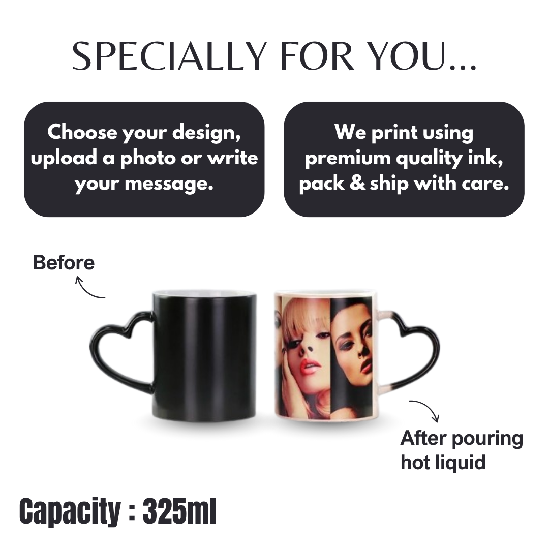 Personalized Black Heart Handle Magic Mug