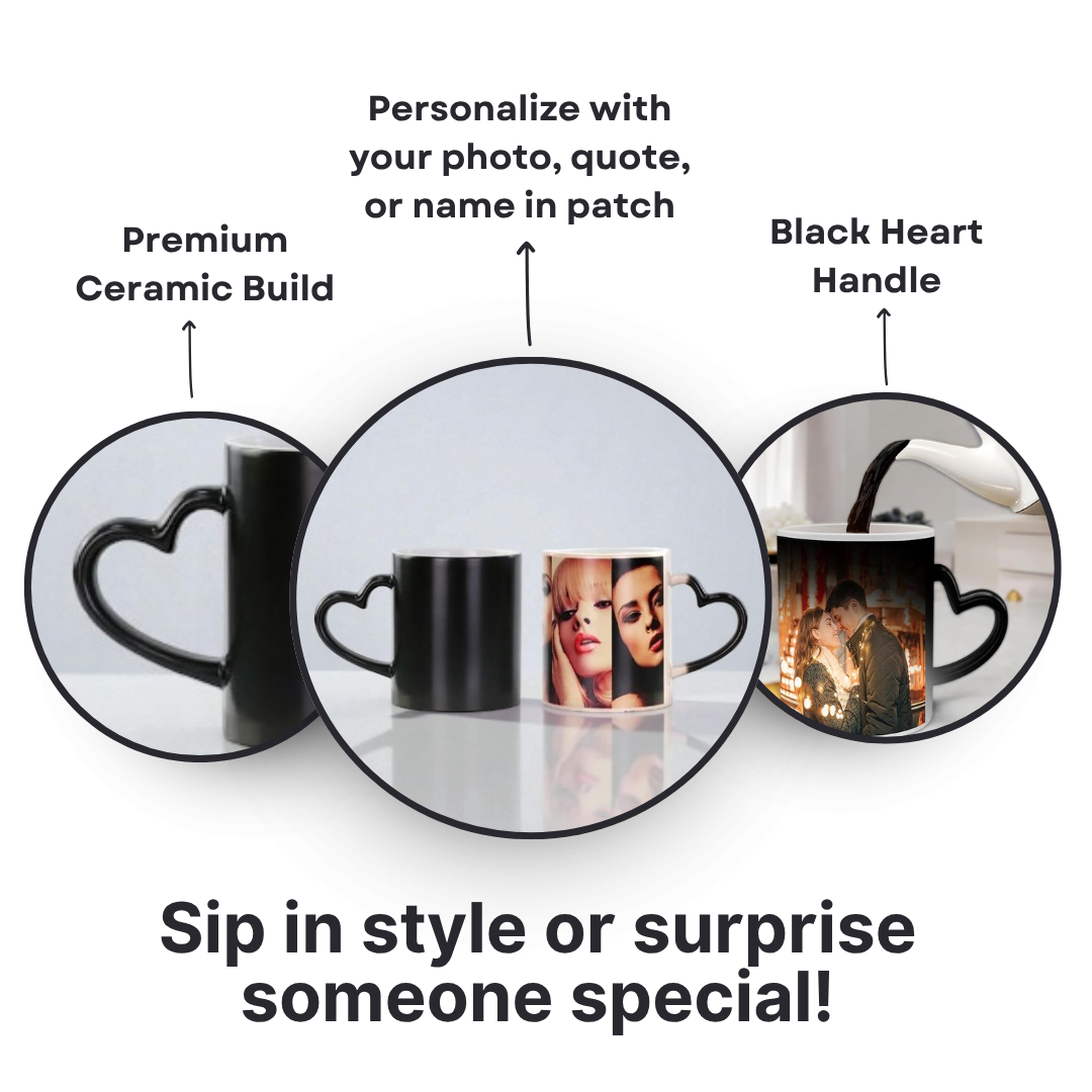 Personalized Black Heart Handle Magic Mug