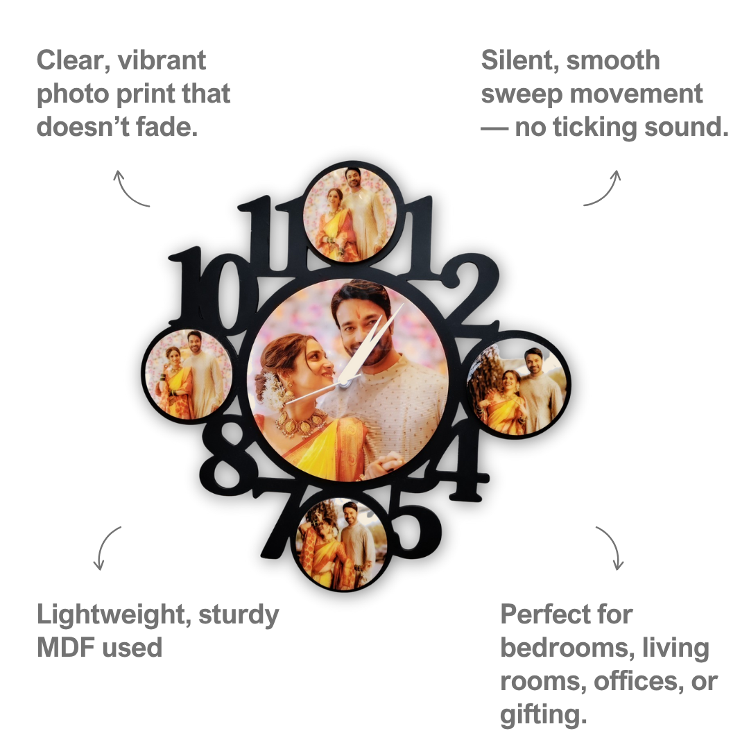 Personalized 5-in-1  MDF Circular Wall Clock