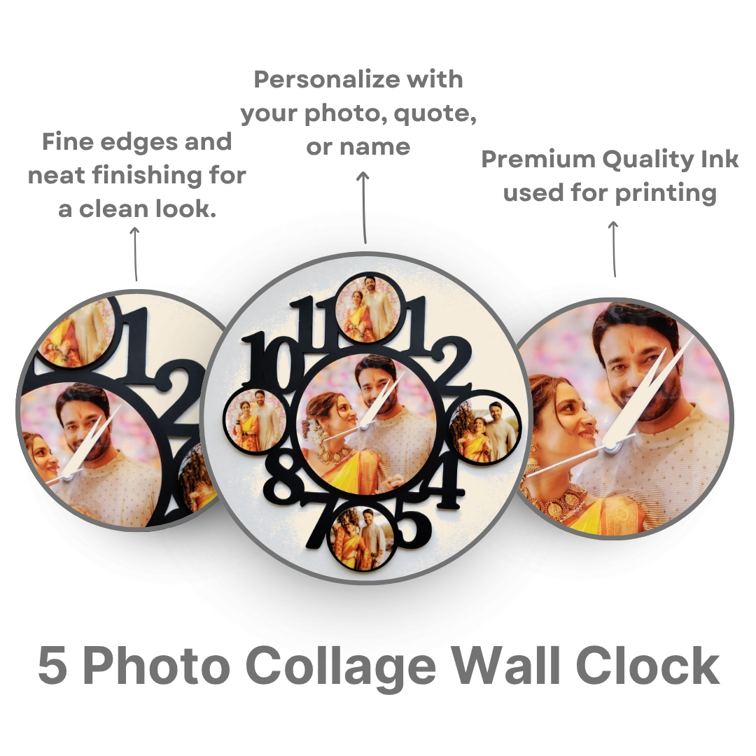 Personalized 5-in-1  MDF Circular Wall Clock