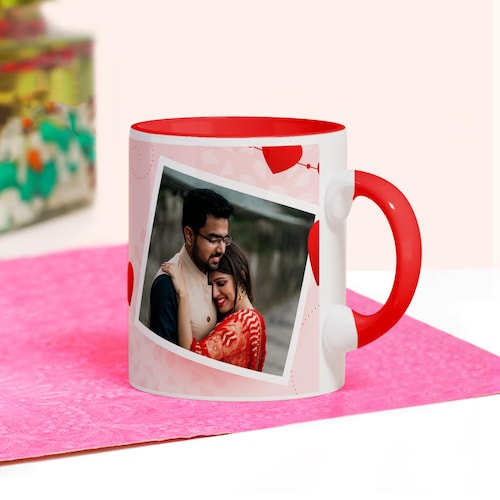 Bold 3 Tone Red Personalized Photo Mug 325ml | Custom Ceramic Love Mug Gift